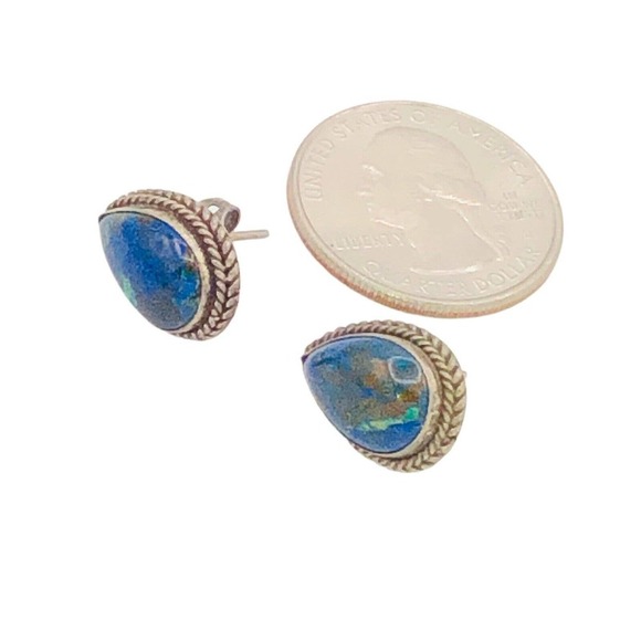 Sterling Silver Earrings Malachite Lapis Teardrop Eilat Stone 925 - Picture 2 of 7